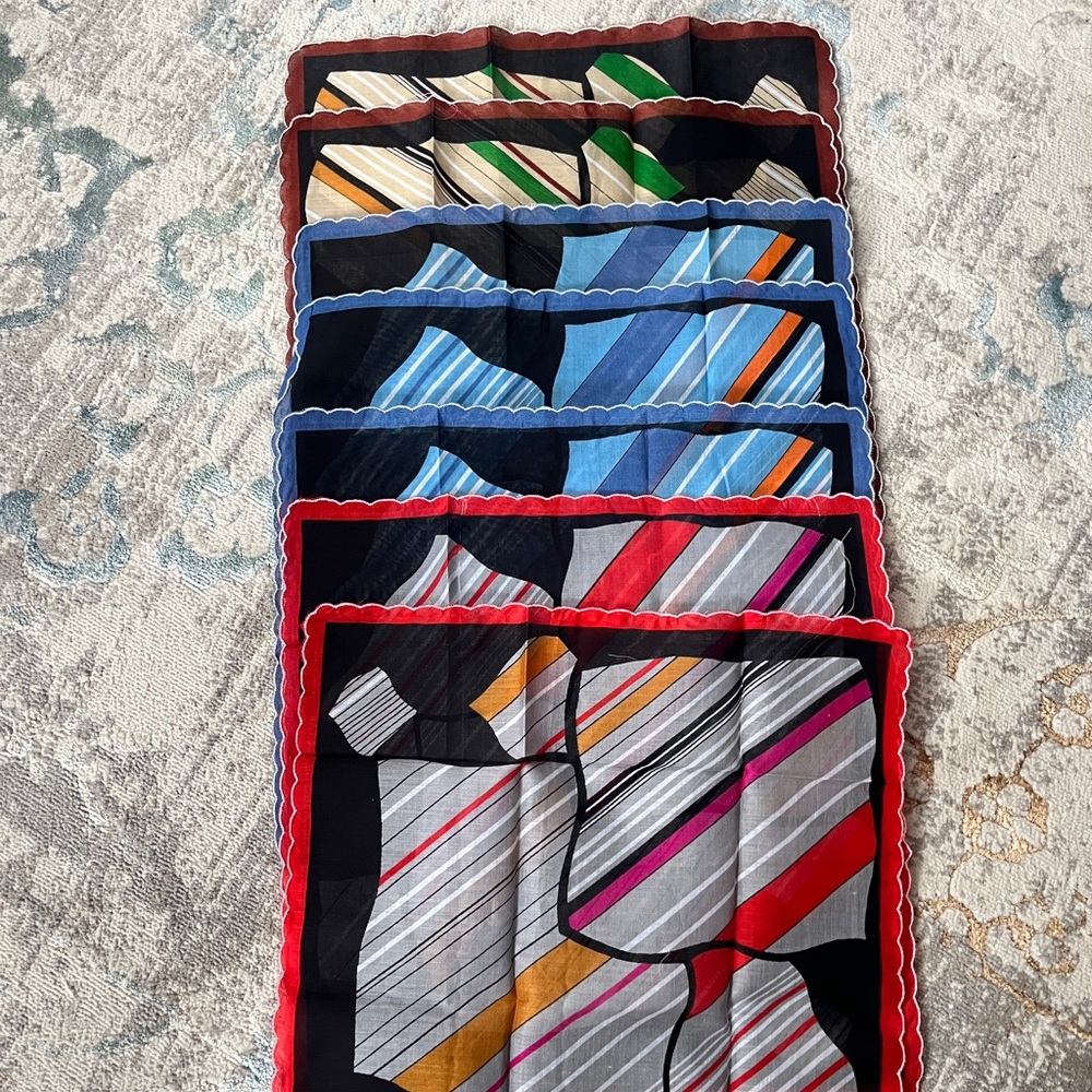 Vintage Handkerchief 7 Pieces Mid Century Geometric Pocket Squares